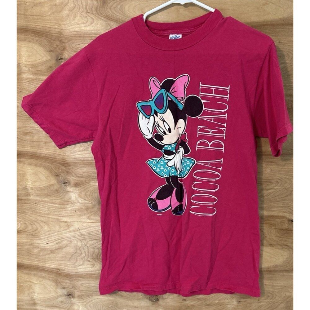 Vtg Disney Cocoa Beach Florida Velva Sheen Minnie Mouse T-Shirt Medium Pink